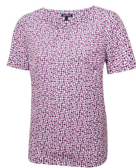 ISLA Tuck Neck Print Short Sleeve Blouse