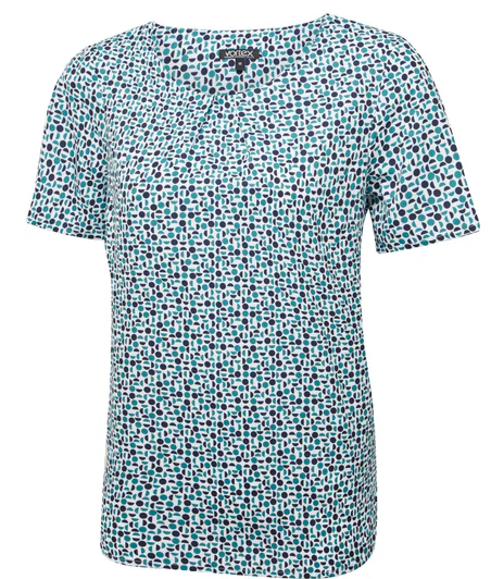 ISLA Tuck Neck Print Short Sleeve Blouse