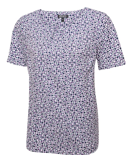 ISLA Tuck Neck Print Short Sleeve Blouse