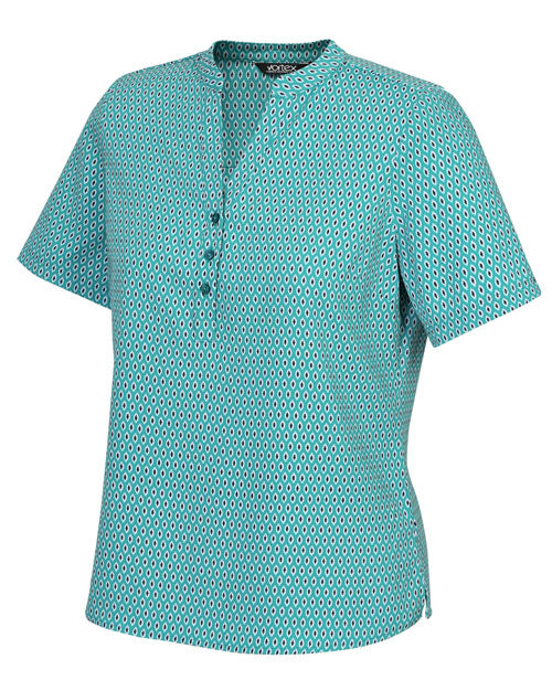 BETH Short Sleeve Pop-Over Print Blouse