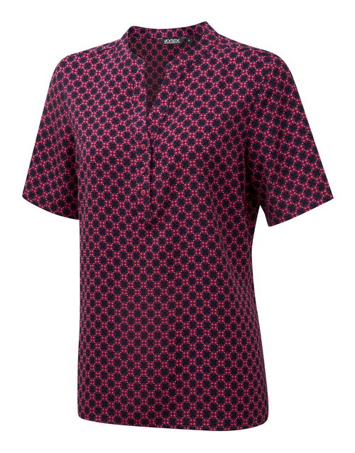 BONNIE Short Sleeve 3 Button Neck Print Blouse