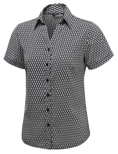 EMMA Short Sleeve Button Down Print Blouse