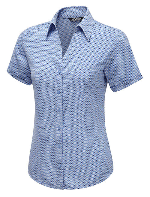 EMMA Short Sleeve Button Down Print Blouse