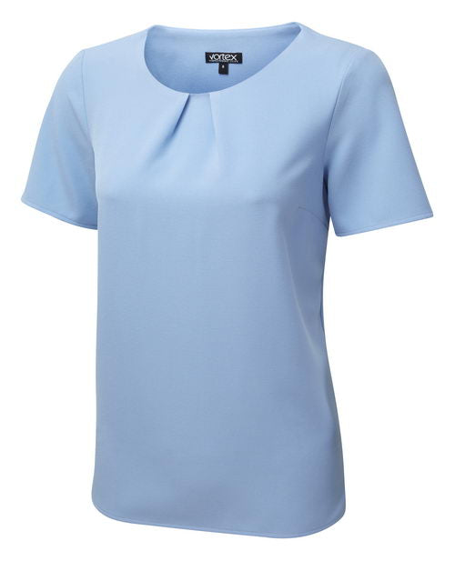 LIBBY Tuck Neck Short Sleeve Stretch Shell Blouse