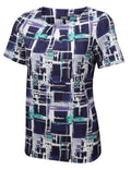 PENNY Tuck Neck Short Sleeve Print Shell Blouse