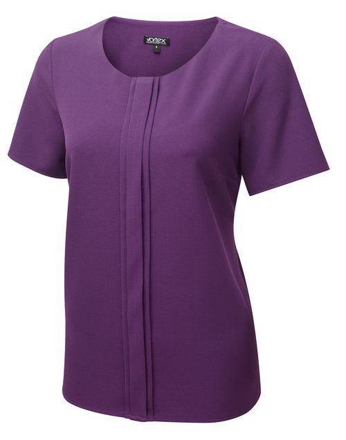 POPPY Pleat Front Short Sleeve Stretch Shell Blouse