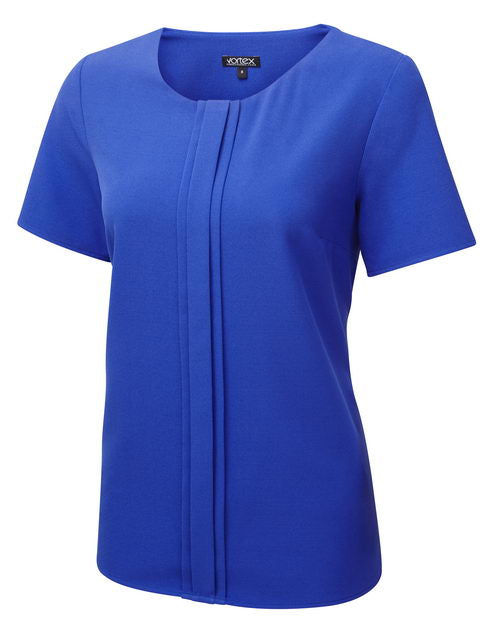POPPY Pleat Front Short Sleeve Stretch Shell Blouse