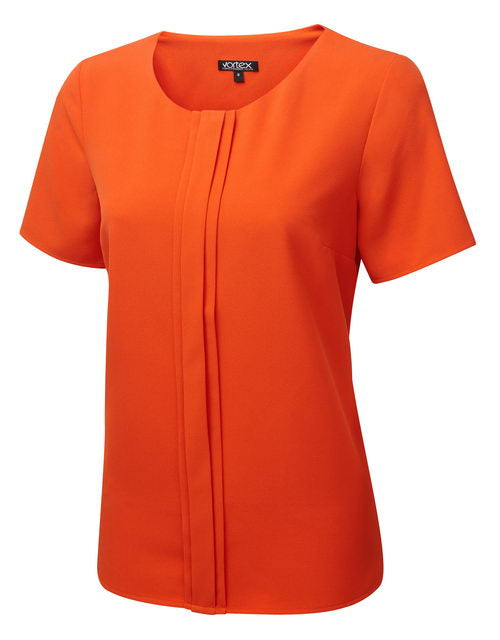POPPY Pleat Front Short Sleeve Stretch Shell Blouse