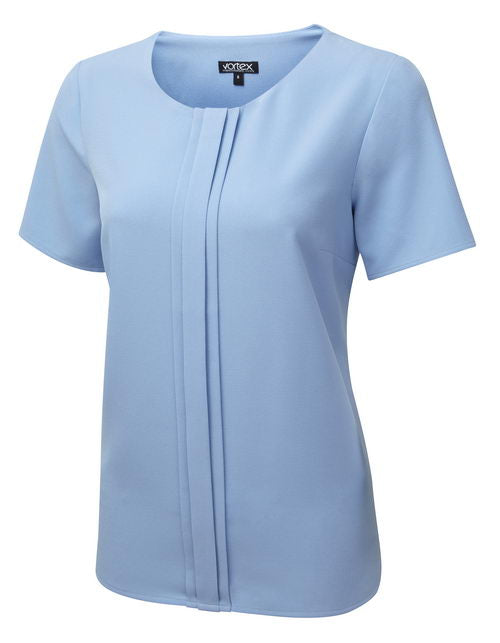 POPPY Pleat Front Short Sleeve Stretch Shell Blouse