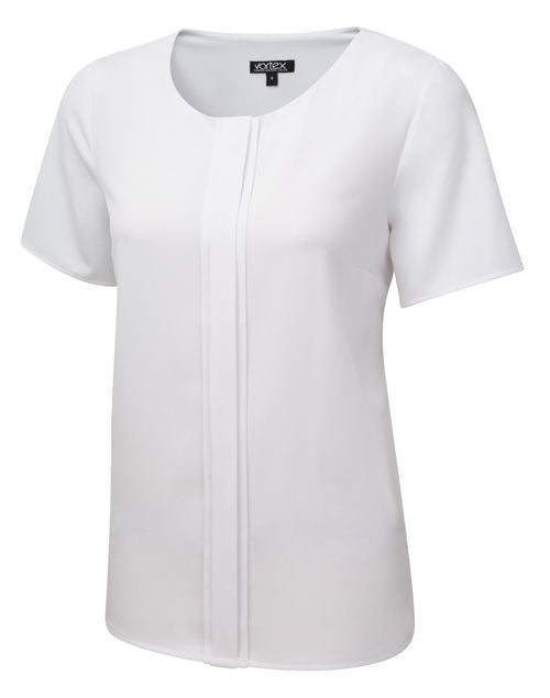 POPPY Pleat Front Short Sleeve Stretch Shell Blouse