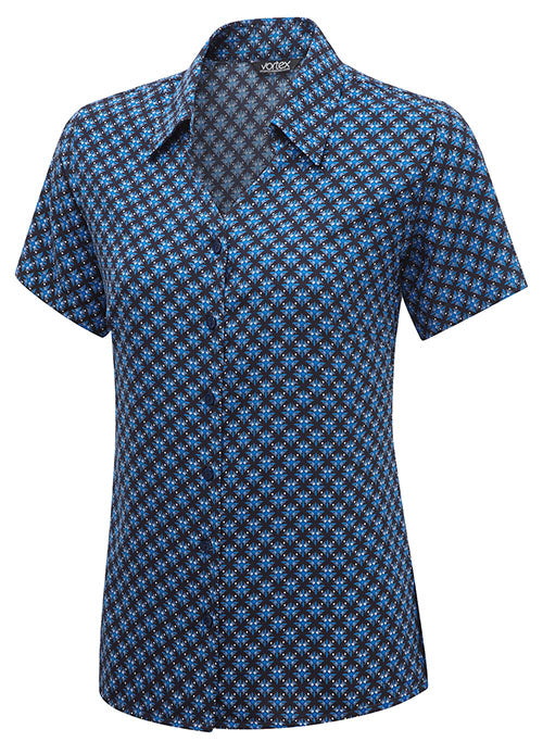 SARAH  Button Down Short Sleeve Print Blouse
