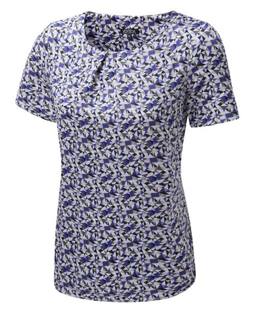 SUZIE Tuck Neck Short Sleeve Print Shell Blouse